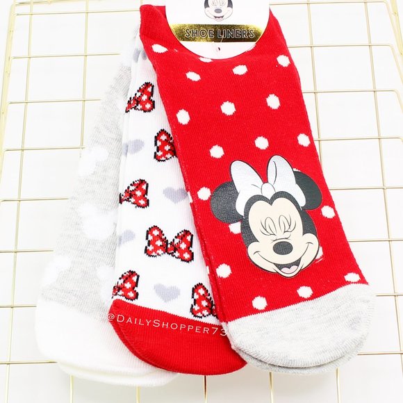 NWT’s Disney Women's "Bows & Polka Dots" Minnie Mouse Ankle Socks - 3 Pairs - Picture 2 of 4